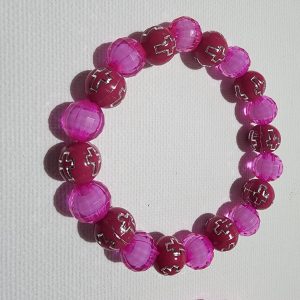 Round Cross Bead Bracelet Dark Pink