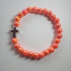 Silver Cross Orange Bead Bracelet