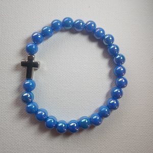 Silver Cross Blue Bracelet