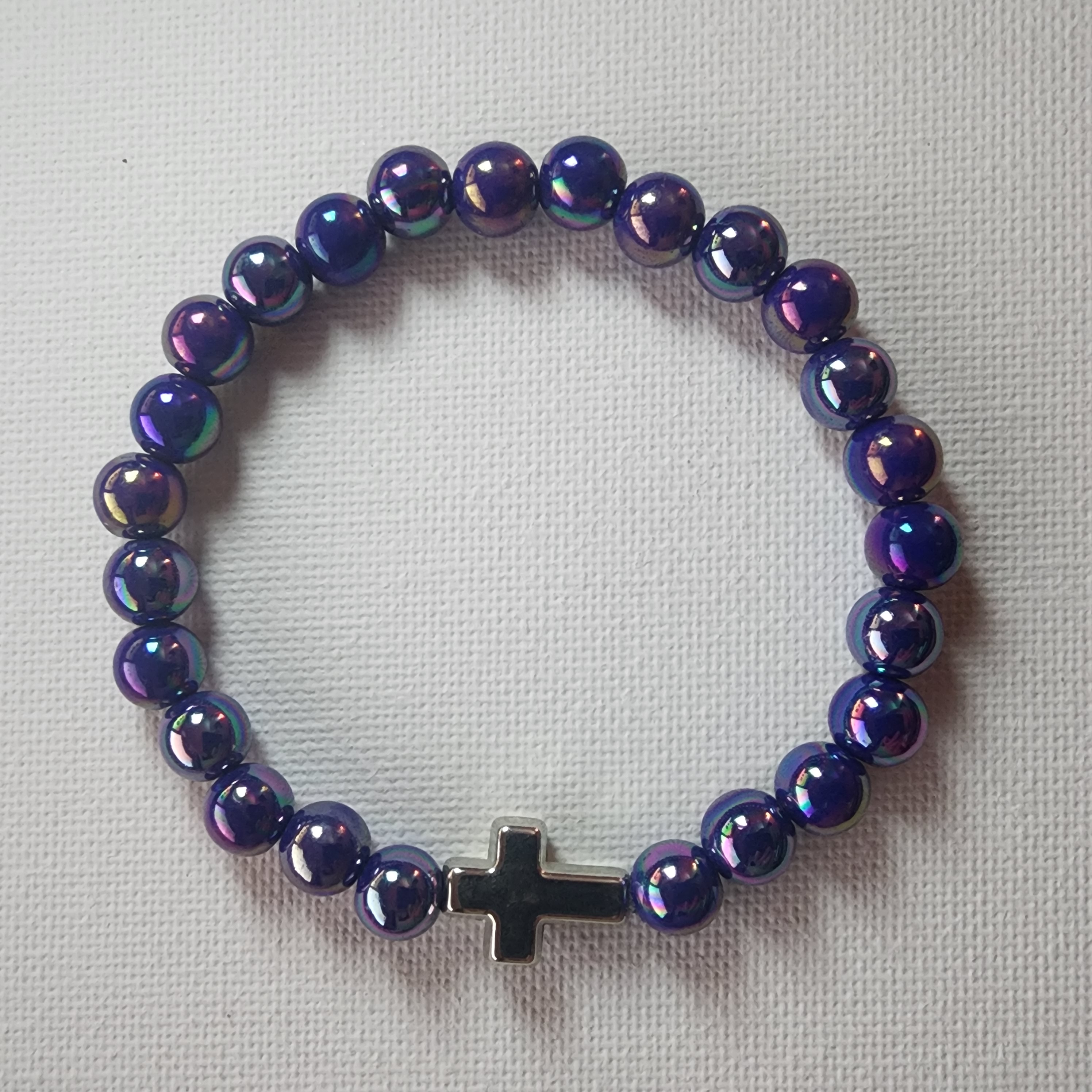 Silver Cross Purple Bracelet