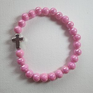 Silver Cross Pink Bracelet