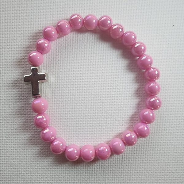 Silver Cross Pink Bracelet
