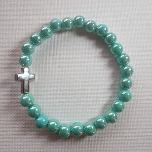 Silver Cross Green Bracelet