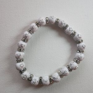 White Round Cross Bead Bracelet