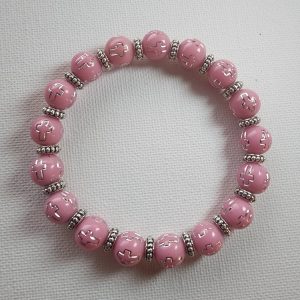 Pink/Silver Round Cross Bead Bracelet