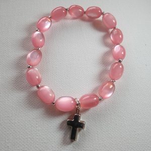 Pink Charm Bracelet with Silver Cross