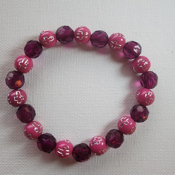 Round Cross Bead Bracelet Dark Pink/Maroon