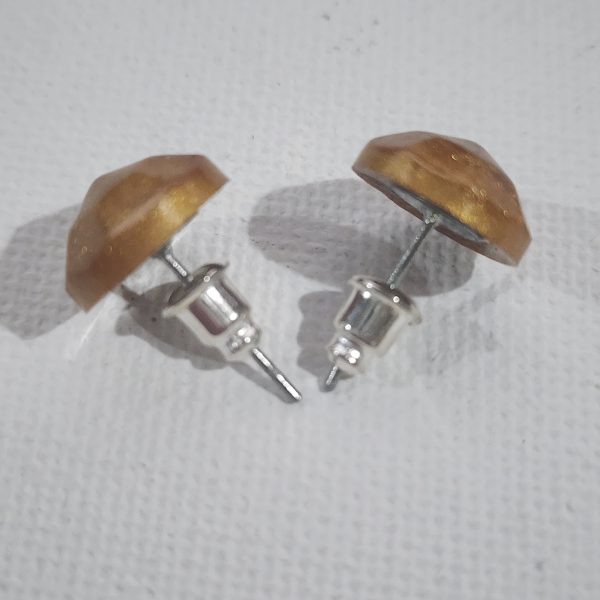 Gold Round Stud Earrings - Image 2