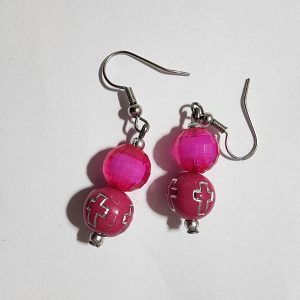 Dark Pink Cross Earrings