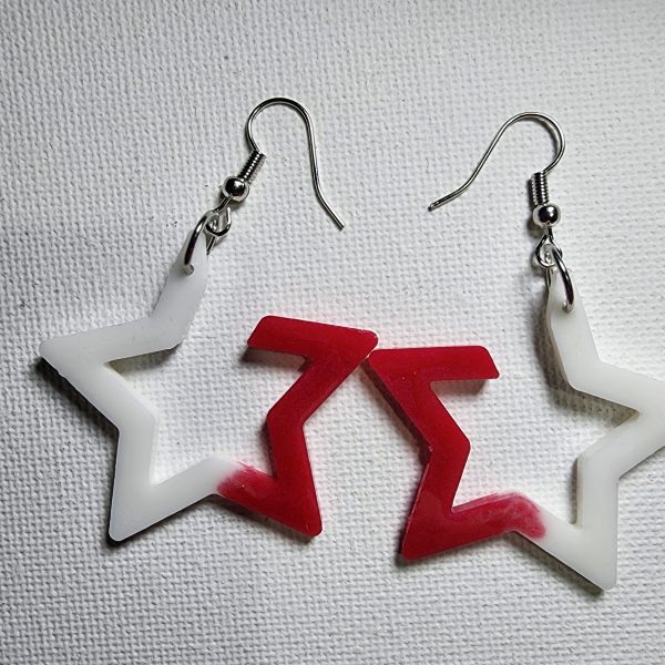Rose Red and White Star Earrings