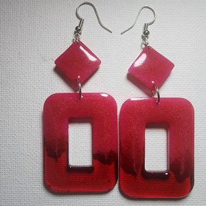 Red Rose Square Earrings