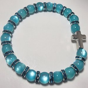 Blue Bracelet with Rhinestones and Silver Cross