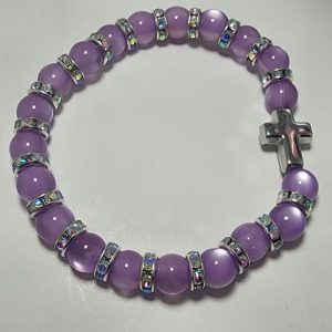 Purple Bracelet with Rhinestones and Silver Cross