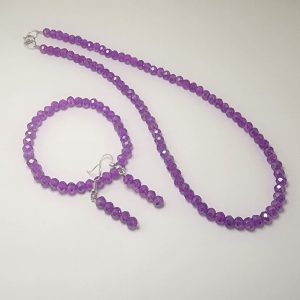 Purple Crystal Jewelry Set - Necklace, Bracelet, and Earrings