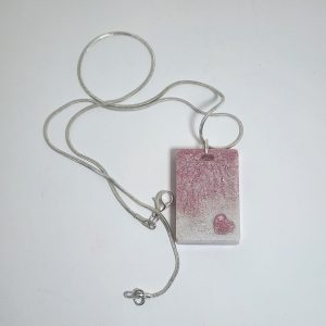 Rectangular Pink and White Resin Heart Necklace