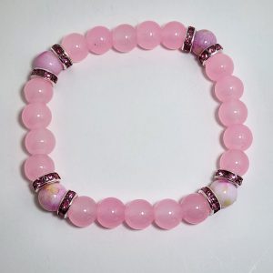 Pink Glass Bead Bracelet with Sparkling Rhinestones