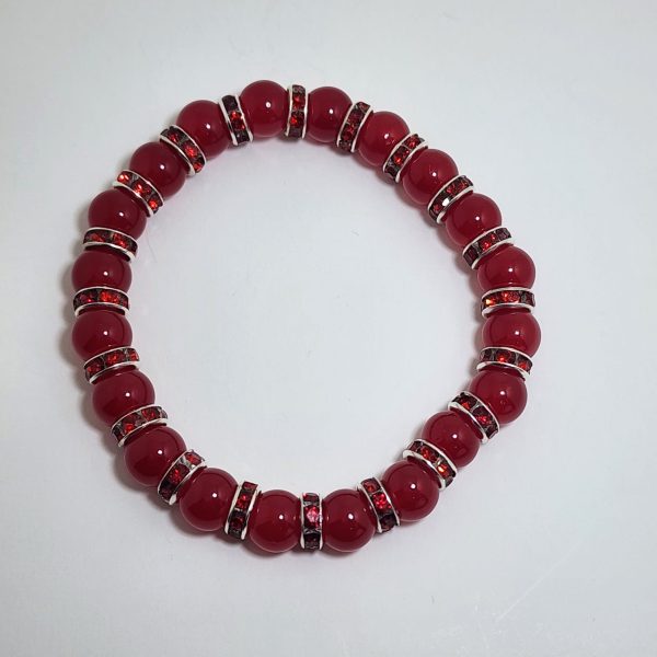 Red Beaded Stretch Bracelet with Sparkling Rhinestone