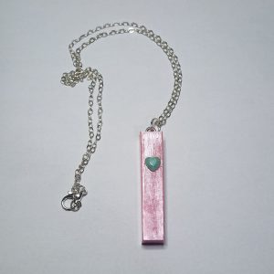 Pink Resin Heart Pendant Necklace with Silver Chain