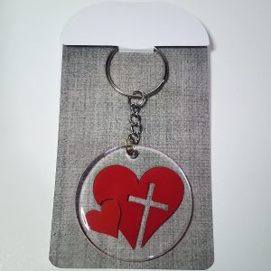 Heart Cross Keychain, Red and White Acrylic Design, Christian Faith Accessory