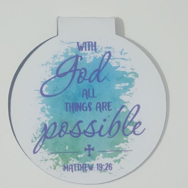 Inspirational Christian Magnetic Bookmark, 'With God All Things Are Possible' Bible Verse, Blue Watercolor Design, 6cm x 13cm