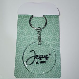 Inspirational Keyring, Jesus Is King Design, Metal Circular Pendant