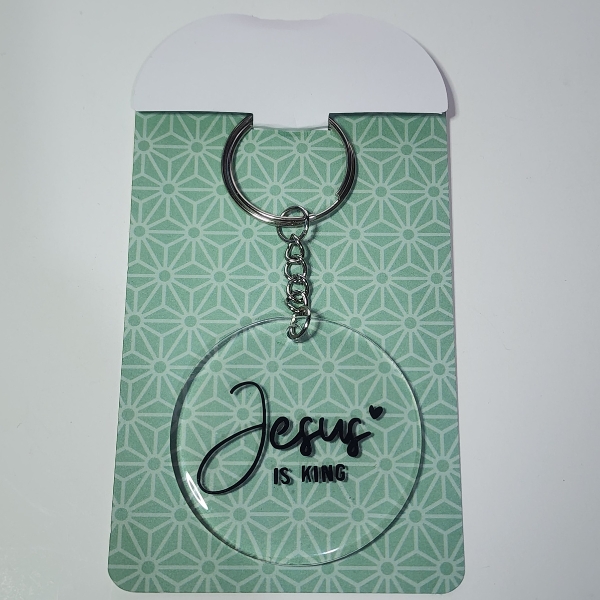 Inspirational Keyring, Jesus Is King Design, Metal Circular Pendant