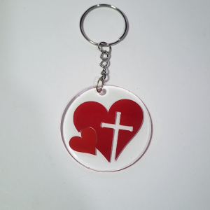 Heart Cross Keychain, Red and White Acrylic Design, Christian Faith Accessory