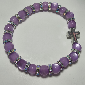 Purple Bracelet with Rhinestones and Silver Cross