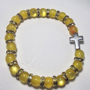 Yellow Bracelet with Rhinestones and Silver Cross