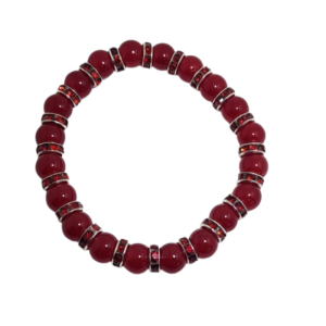 Red Beaded Stretch Bracelet with Sparkling Rhinestone