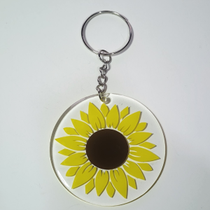 Sunflower Acrylic Keychain, Clear Round Design, Yellow and Brown Floral Pattern