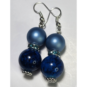 Blue Dangle Earrings, Beaded Drop Style with Crystal Rhinestone Accents, Silver-Tone Hooks