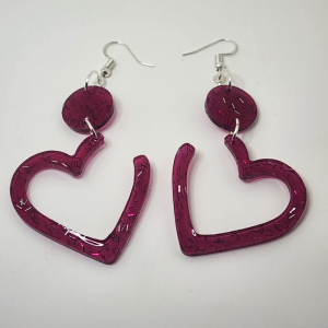 Deep Red Heart-Shaped Resin Earrings