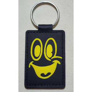 Smiley Face Key Ring Faux Leather Black + Yellow