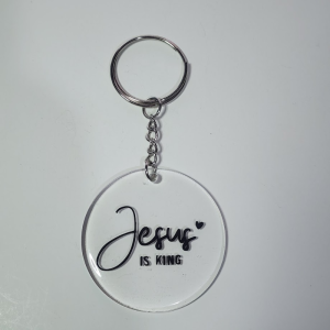 Inspirational Keyring, Jesus Is King Design, Metal Circular Pendant