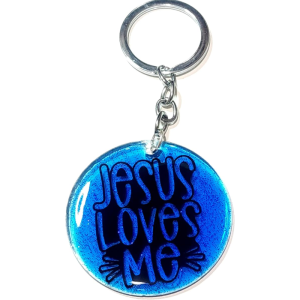 Decorative Round Blue Glass Keychain with Silver Metal Chain