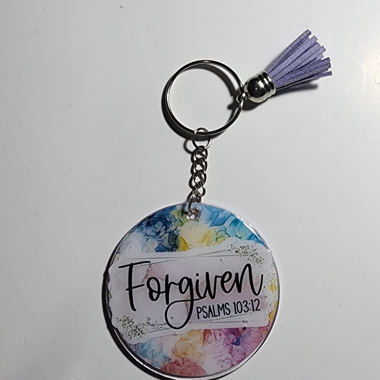 Forgiven Psalms 103:12 Keyring with Tassel