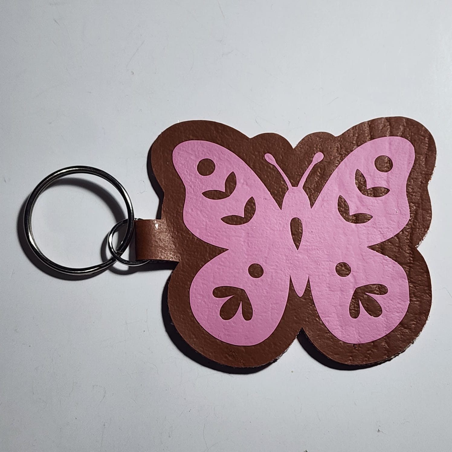 Pink Butterfly Faux Leather Keyring