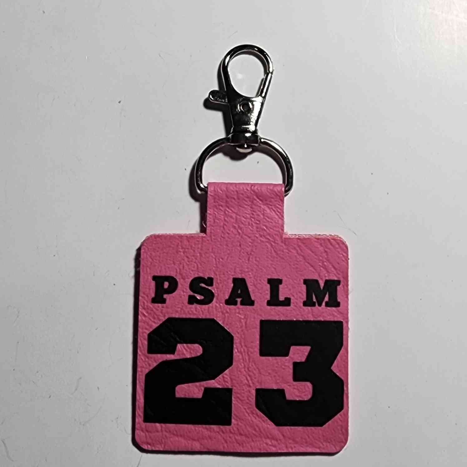 Psalm 23 Pink Square Faux Leather Keyring
