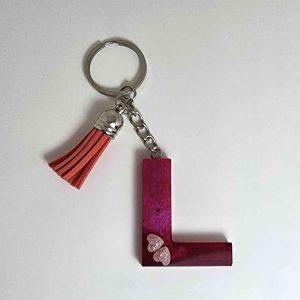 Handmade Resin Letter L Keychain with Tassel