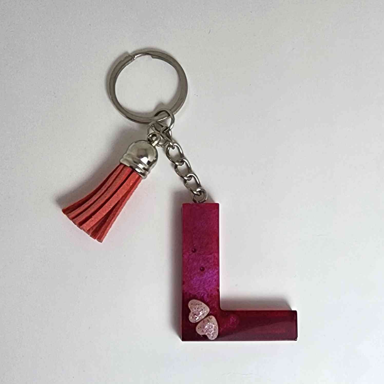 Handmade Resin Letter L Keychain with Tassel