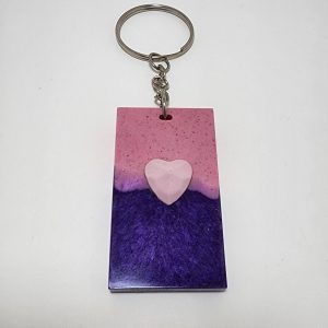 Two-Tone Glitter Resin Rectangle Keyring with Heart