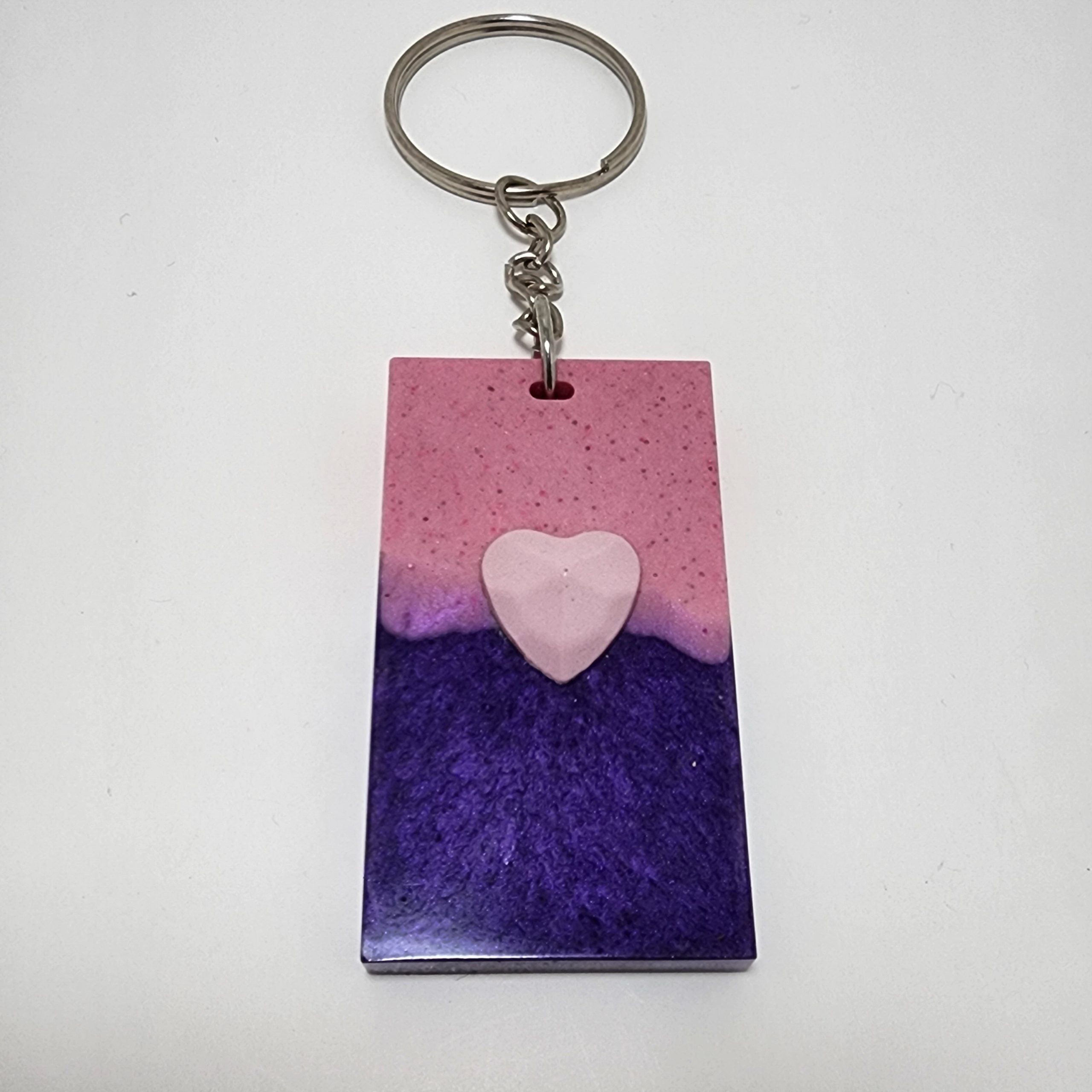 Two-Tone Glitter Resin Rectangle Keyring with Heart