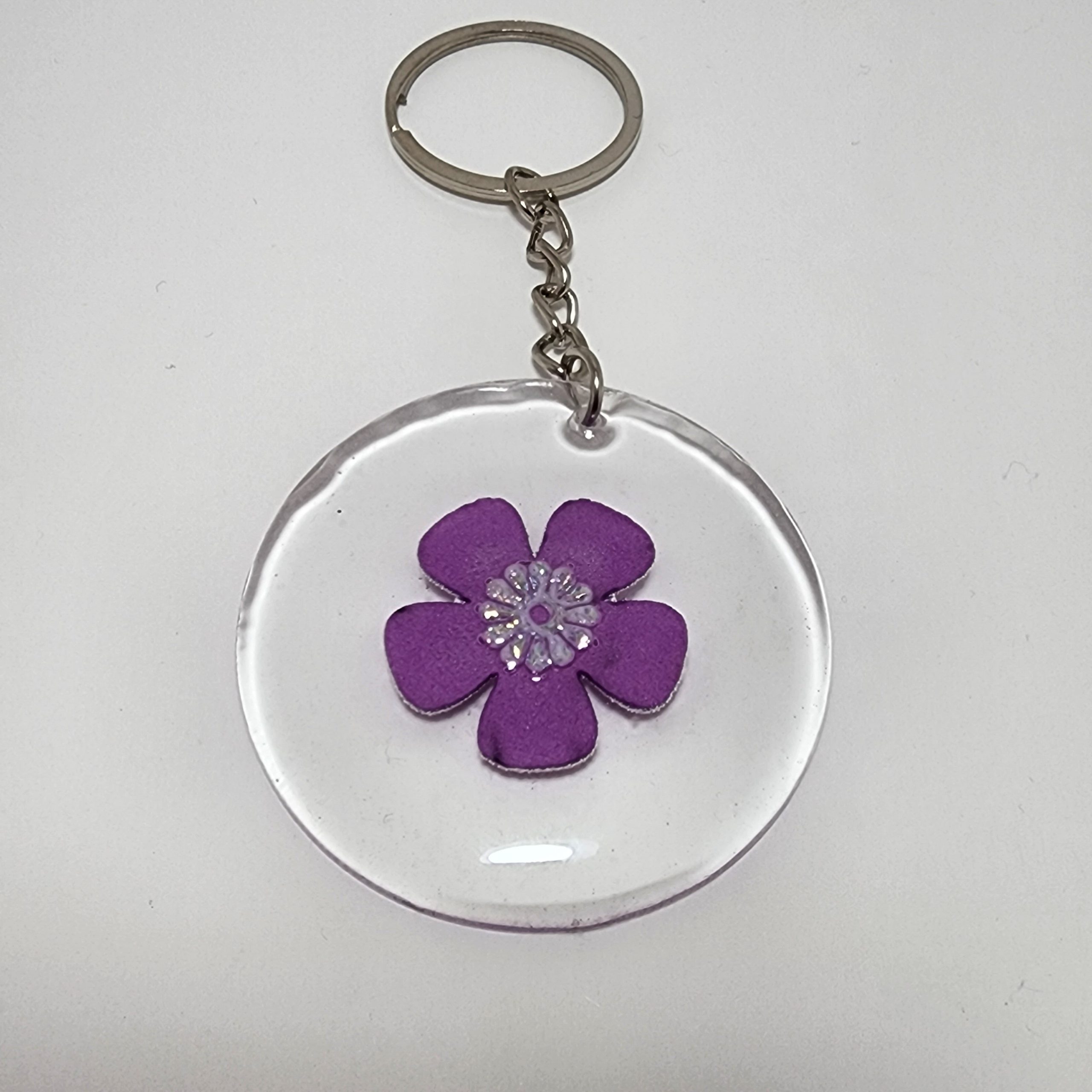 Clear Acrylic Purple Flower Keychain