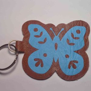 Blue Butterfly Faux Leather Keyring