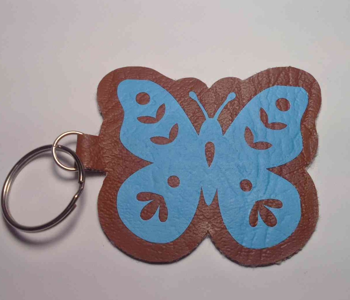 Blue Butterfly Faux Leather Keyring